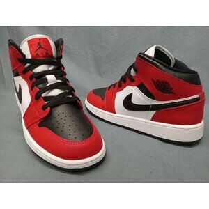 Nike Boys Jordan 1 Mid  (GS) Leather Sneakers White Red Size 6 NEW NO BOX!